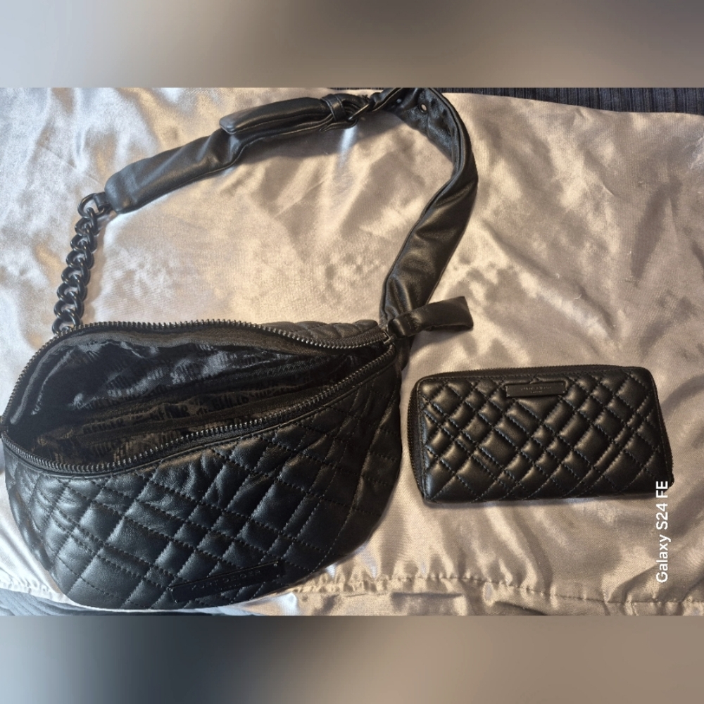 Black Quilted Women's Bag and Wallet Set